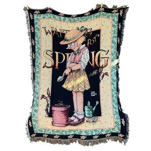 Mary Engelbreit Waiting For Spring Woven Tapestry Throw Fringe Gardening 47x62